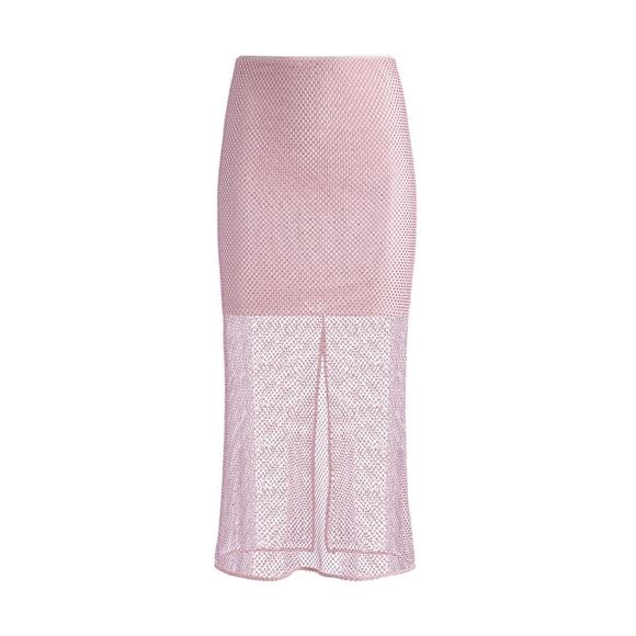 Alice + Olivia Maeve Crystal-Embellished Midi Skirt pink size 12 - Picture 2 of 10
